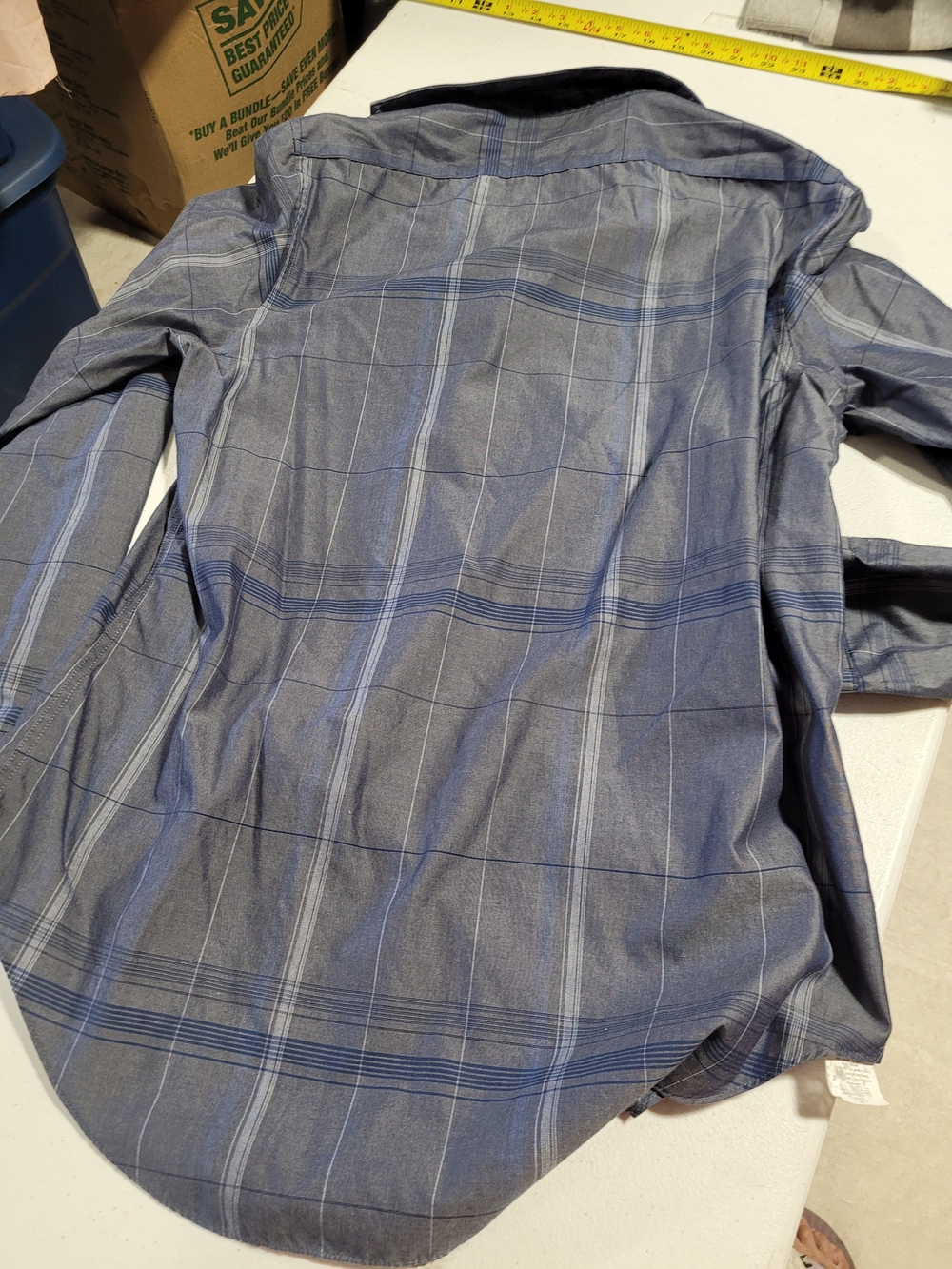 Calvin Klein Gray and Blue Plaid Long-Sleeve Button-Down Shirt - Picture 3 of 5
